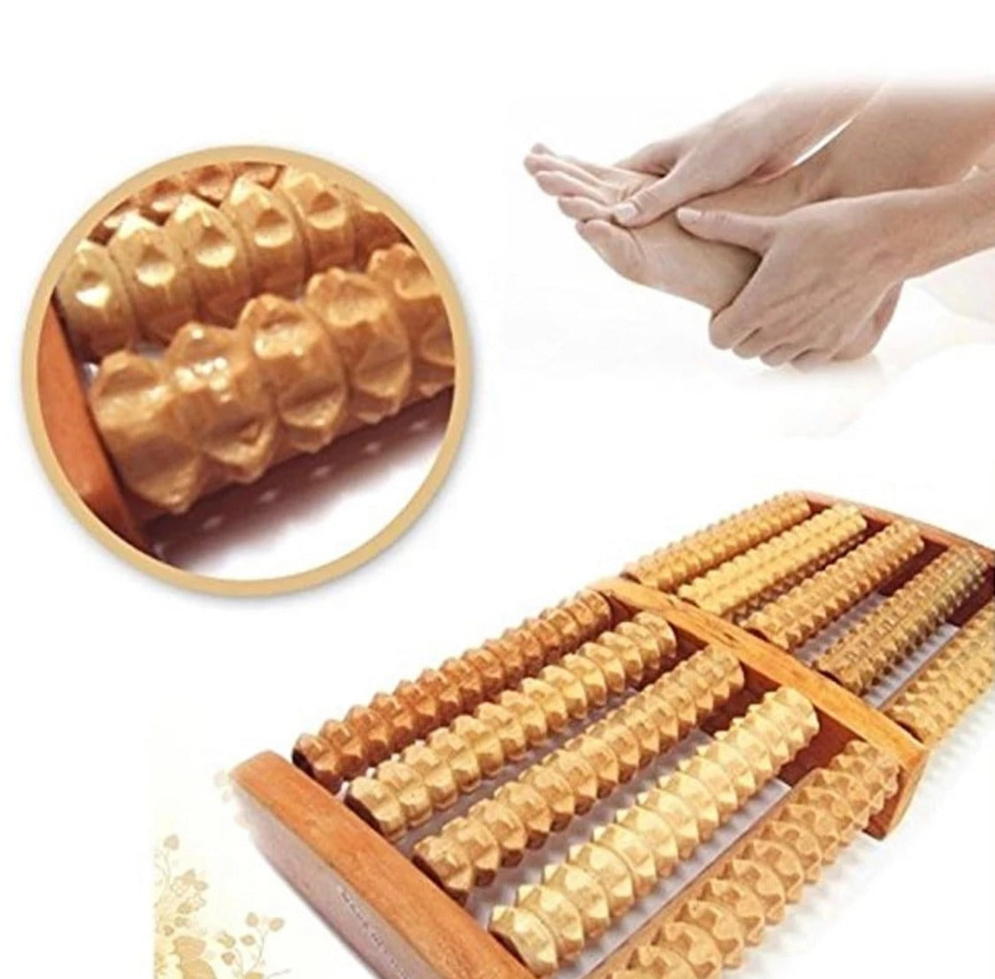 "Wooden Foot Massager Roller – Natural Pain & Stress Relief for Tired Feet"