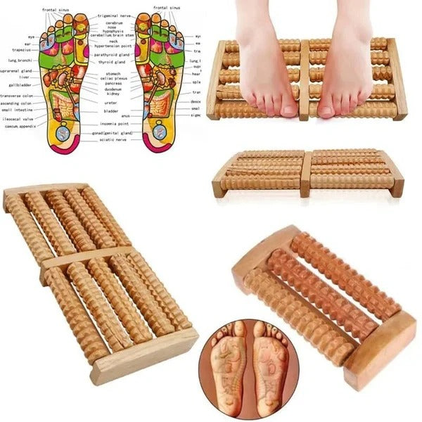 "Wooden Foot Massager Roller – Natural Pain & Stress Relief for Tired Feet"