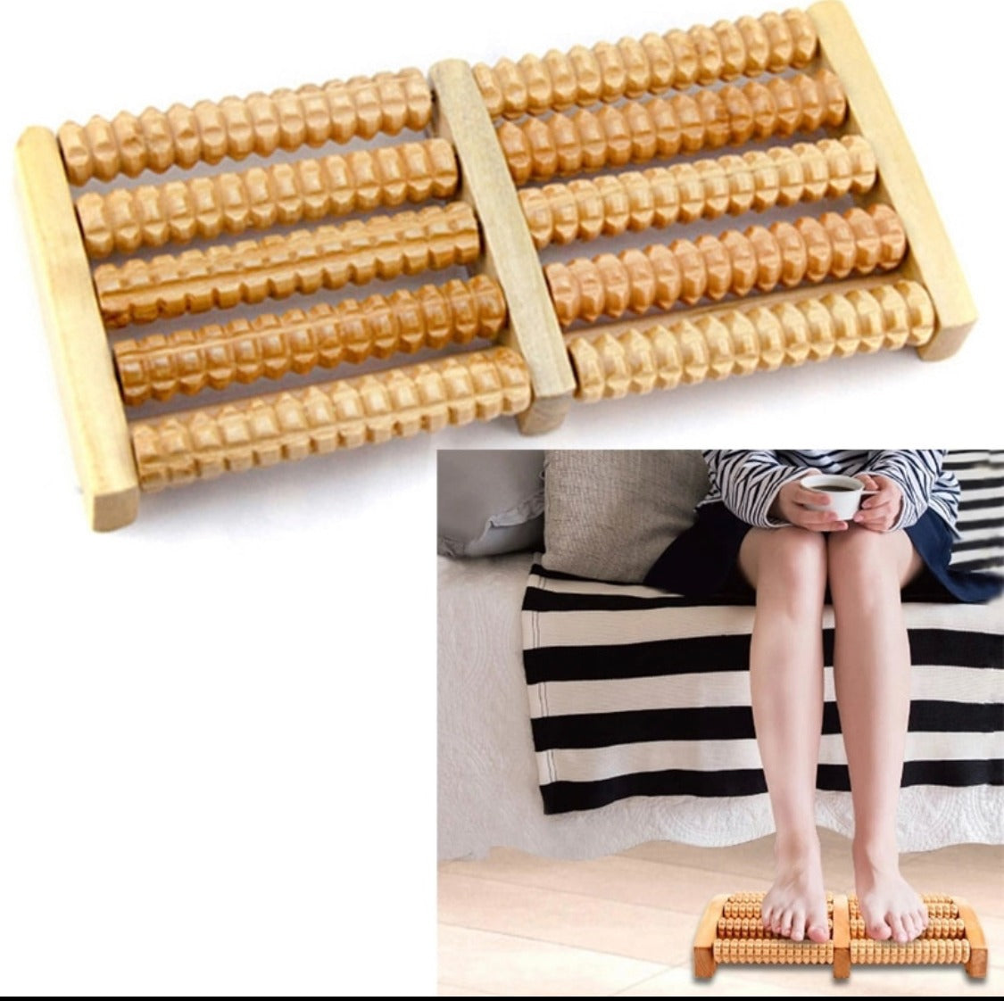 "Wooden Foot Massager Roller – Natural Pain & Stress Relief for Tired Feet"